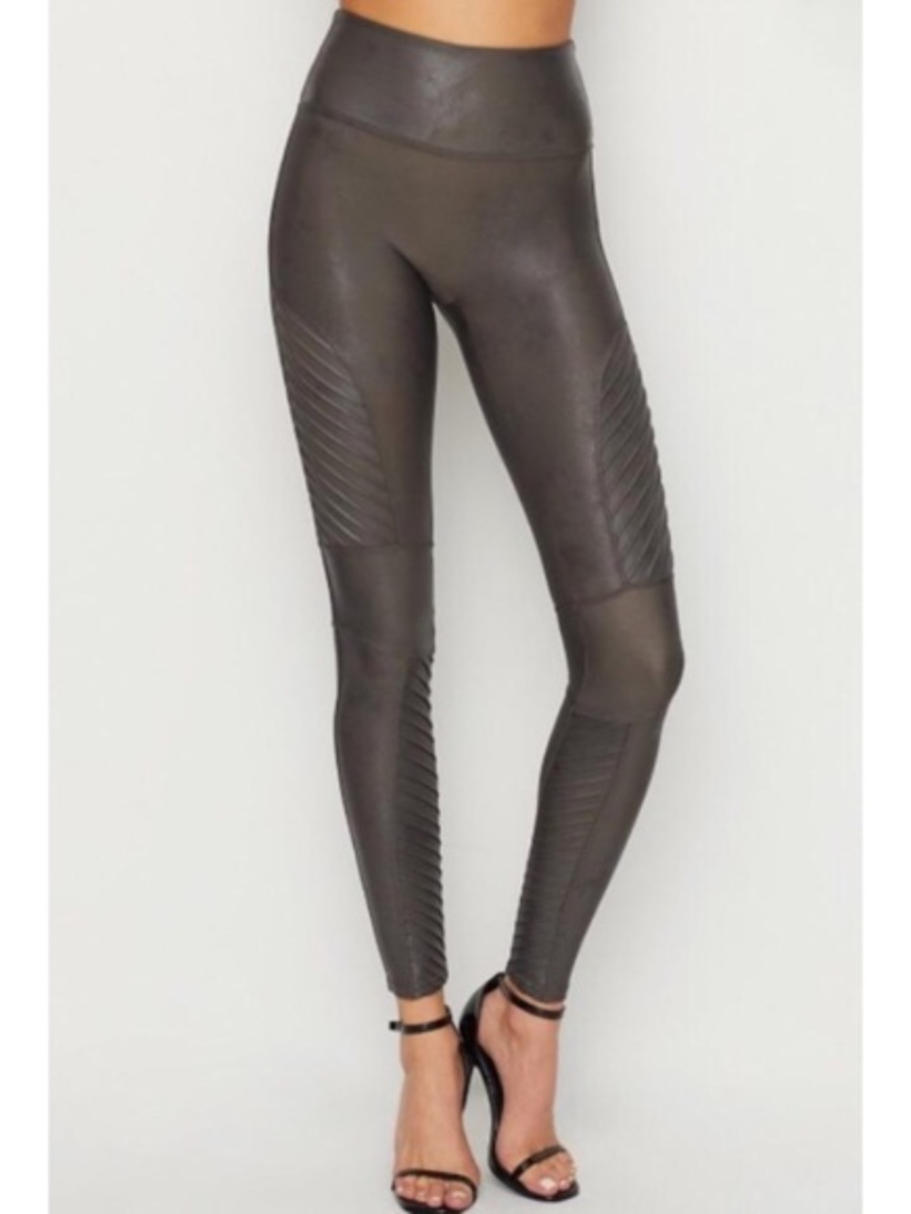 NWT Brand New Spanx Faux Leather Moto Leggings in Gunmetal Grey Size Small
